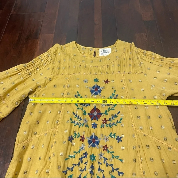 Oh My Stars Mustard Yellow Floral Embroidered Dress Women’s Size XL Boho Flowy - Picture 5 of 9
